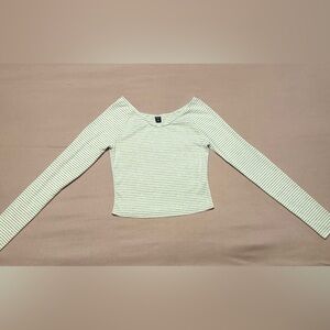 SHEIN White and Black Striped Long Sleeve Top